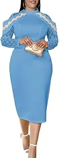 [ONTINVA] Sexy Elegant Plus Size Turtleneck Lace Long Sleeve Women Bodycon Midi Dress Party Evening Dresses