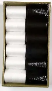 12 Spools Sewing Thread Polyester White and Black 1200 yards each Spool - NEW