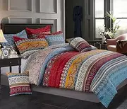 Luxton Striped Boho Quilt Cover Set, King Size 3pcs Mandala Bohemian Floral Doona Cover Set, King Size