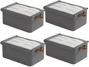 AIMALL 4pcs Foldable Clothes Storage Box Organizer Fabric Storage Box for Closet and Home Organization, 18.5" x 11" x 7.87" (47x28x20cm), with Transparent Lids and Handles