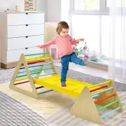 Costway3 in 1 Climbing Toy Set with 2 Triangle Ladders and Ramp for Toddlers-Colorful