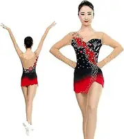 [Zagitova] Long Sleeves Rhythmic Gymnastics Leotards Women's Crew Neck Applique Gymnastics Sports Clothing for Acrobatics