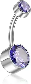 [Lantine] 14G Belly Button Ring G23 Titanium Double Cubic Zirconia Curved Barbell Navel Rings 10mm Bar Bananabell CZ Belly Ring Piercing Jewellery for Women Men