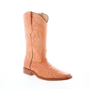 Los Altos Versace Square Toe Ostrich Mens Orange Wide Cowboy Western Boots