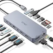 Docking Station Dual Monitor 14-in-1 USB C Hub with 3 Displays, USB-C Dock Multiport Adapter to 2 HDMI,VGA, Ethernet,6 USB A/C 3.0 Ports,100W PD,Audio,SD/TF, Docking Stations for Dell HP Laptop