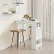 White Bar Table with Storage Rack – 102cm Kitchen Dining Table, Wood Room Furniture Set, Farmhouse Tables for Dinner, Extendable Table