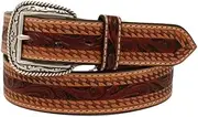 [ARIAT] Western Belt Men Zig Zag Floral Tooled Removable Buckle A1039108