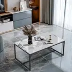 Modern Rectangular Sofa Side Coffee Table Sintered Stone Table With Metal Legs