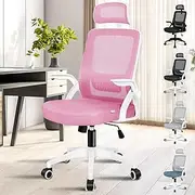 [ALFORDSON] Mesh Ergonomic Office Chair with Adjustable Headrest & Flip-up Armrest, Tilting Executive Computer Desk Chair with SGS Listed Gas-Lift, Swivel Gaming Chair for Max 180kg (Arco Pink)