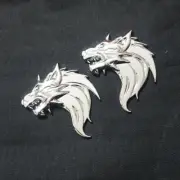 2x Chrome Wolf Head Silver Right Metal Badge Sticker Emblem Decal Car Turbo Type (for: Porsche)