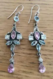 Cazz Designer Solid Sterling Silver Blue Topaz Drop Earrings New