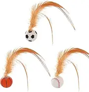 Bouncy Balls for Cats,3 Pack Feather Interactive Cat Ball,Cat Feather Toys,Cat Toy Kitten Teething Toys with Feathers for Cats Indoor and Outdoor Play Interaction
