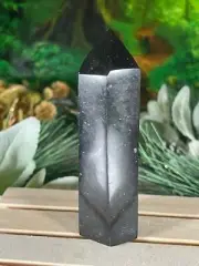 Tower - Black Tourmaline Jasper Natural Stone Quartz Crystal Obelisk Point - 248