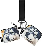 [XYMZR] Mini Zip Around Wristlet keychain Wallet Dog Head Dots Colorful for Women Personalized Pattern Detachable Dual Pouch Wristlet Portable Wallet Phone Coin Purse, Multi-colored, One Size