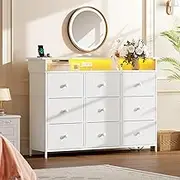 Nicehill Chest of Drawers with 9 Drawers with Charging Station(White)