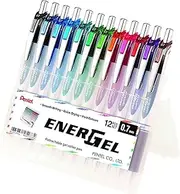 Pentel Energel Liquid Gel Pen Retractable 0.7mm Medium Nib Wallet of 12 Assorted Standard Colours (BL77-12AST1)