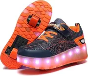 [KINGSEESUN] LED Light-Up Kids Roller Sneakers - Boys & Girls Adjustable Roller Shoes for Sports, Birthday, Christmas & Performance Gifts