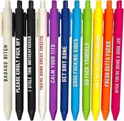 11 Pcs Swearword Funny Pens Funny Ballpoint Pens 0.5mm Fine Point Different Swear Word Daily Pen Set for Writing Journal Taking Notes School Office Home Funny Office Gifts