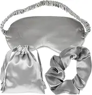 SAFIGLE 3Pcs Silk Sleep Eye Mask Set with Hair Scrunchies and Travel Bag Soft Blindfold Patch for Comfortable Sleep for and Light Blocking Style