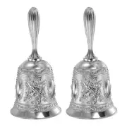 Hand Bell 2pcs Dinner Bell Call Bell Vintage Carved, Silver