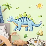 Tanlaby Large Dinosaur Wall Decals Blue Dino Palm Tree Wall Stickers Peel and Stick Jungle Art Decor for Baby Nursery Boys Girls Kids Toddler Bedroom Playroom Classroom