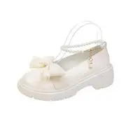 Platform Faux Pearl Mary Jane Shoes Beige - 36