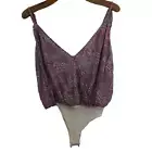 Free People Womens Cheetah Print Sleeveless Bodysuit Top Mauve Cream Medium NWT