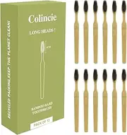 Colincie Extra Hard & Firm Bamboo Charcoal Toothbrush Long Head with Wide Thickened Handle Whitening Teeth Pack of 12