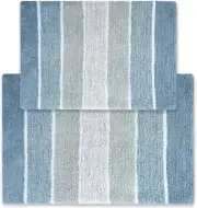 Chardin home Cordural Stripes Bath Mat, Set 1'9" x 2'10" (Rectangular), Blues