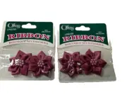 New Offray Boutique Accessories Dk Rose Satin Ribbon Flowers Craft 2 pks of 2