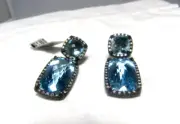 David Yurman Sterling Silver Blue Topaz &Diamond Chatelaine Double Drop Earrings