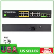 16 Port PoE Ethernet Switch + 2 Gigabit Uplink SFP,802.3af/at 250 M Rockmount