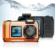 33FT Underwater Camera, 4K 65MP 18X Autofocus 2.88in 1.44in Dual Screen 2500mAh Waterproof Vlogging Camera with SOS Flashlight for Snorkeling, Travel Pocket Camera for Teens Kids