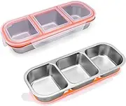 Reusable Stainless Steel Snack Containers with Leakproof Lids,3 Compartment Stackable Bento Lunch Boxes for Meal Prep(2PCS)