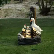 Duck Family Outdoor Lighted Fountain Sculptural Water Feature Electric Pump Incl