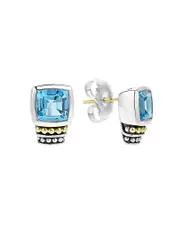 Lagos 18K Gold and Sterling Silver Rittenhouse Stud Earrings with Swiss Blue Topaz