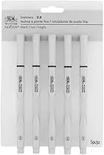 Winsor & Newton Fineliner Fine Point Pen Set, 0.8 mm Tip, Set of 5, Black