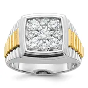 14k Two-tone Gold Men's 1 carat Diamond Cluster Complete Ring