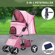 Upgraded Pet Stroller Dog Cat Carrier Travel Pushchair Foldable Pram 4 Wheels AU