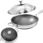 32cm 316 Stainless Steel Non-Stick Stir Fry Cooking Kitchen Wok Pan with Lid Hon