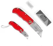 HORUSDY 2-Piece Folding Utility Knife, Pocket Box Cutter Quick Change Blades Lockback, Aluminium Handle With 10 Spare Stanley Blades
