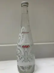 Evian Christian Lacroix 2008 Collectible Glass Water Bottle White Floral Lace