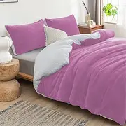 Luxor 2 in 1 Teddy Fleece Sherpa Quilt Doona Duvet Cover Set and Blanket in 6 Colors (Lilac, Queen)