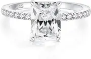 [Oivley] 3CT Radiant Cut Engagement Rings, Emerald Cut Engagement Ring 925 Sterling Silver Women's Engagement Promise Rings with 18K White Gold Plated Cubic Zirconia Engagement Ring