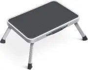 Folding Step Stool 1-Step Ladder Non-Slip Rubber Mat Steel 150KG Capacity Grey