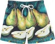 [RPLIFE] Kids Swimming Trunks, Anti Chafe Swim Trunks for Boys 2 T, Watercolor Painting Wood Pears Berries