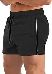 [Aosufei] Men's 3" Elastic Waist Breathable Shorts Stretchy Solid Casual Workout Shorts Drawstring Quick Dry Gym Shorts