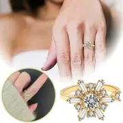 Copper Plated Gold Zircon Snowflake Ring Light Luxury Style Temperament Index