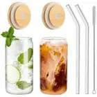 Drinking Glasses with Bamboo Lids and 2PCS Set, 16Oz Can Shaped5547