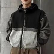INCERUN Mens Faux Fur Panel Long-Sleeve Jacket Fashion Color Block Patchwork Coat for Fall Winter